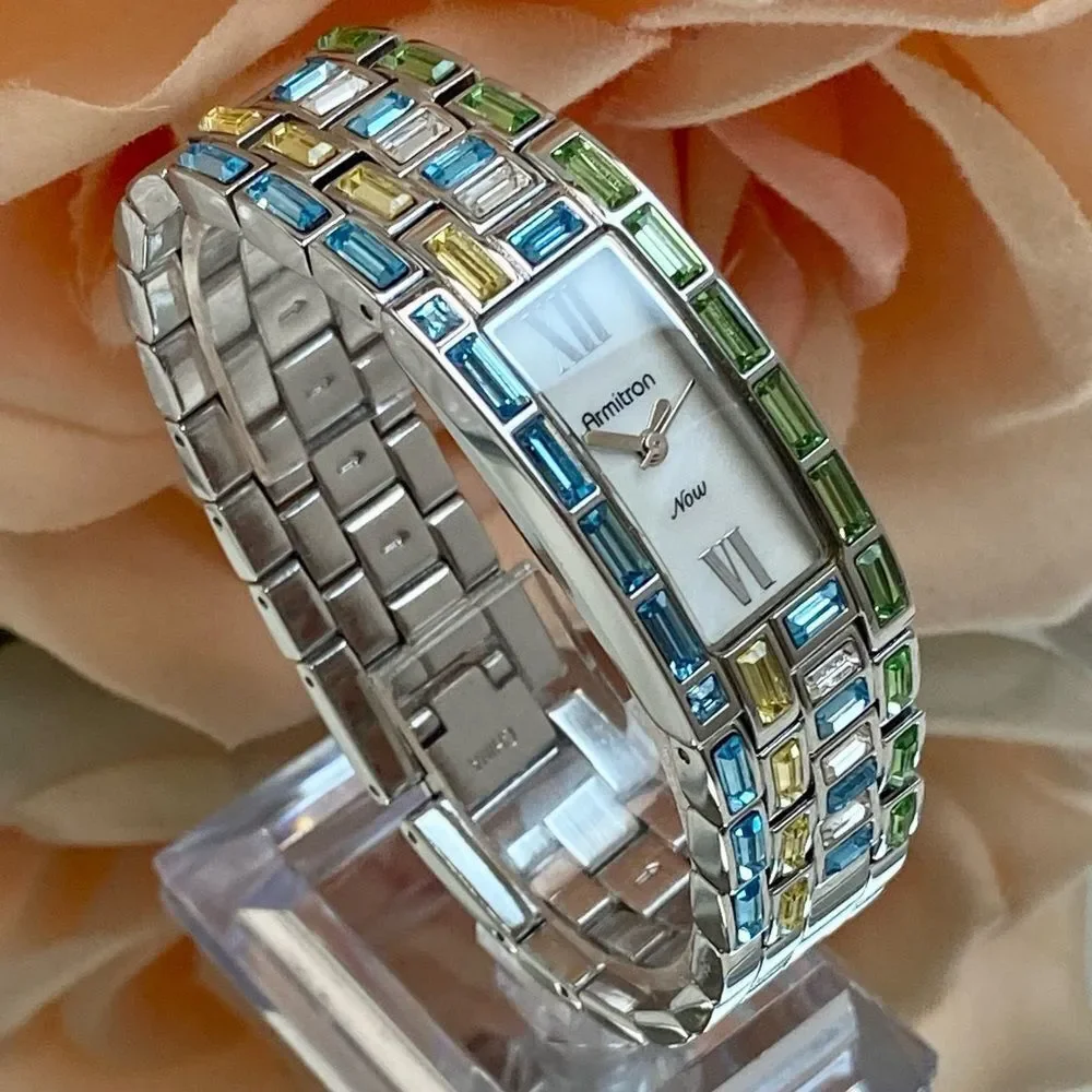 Armitron Now Multicolor Crystal Accented Silver-Tone Swiss Parts Dress Watch